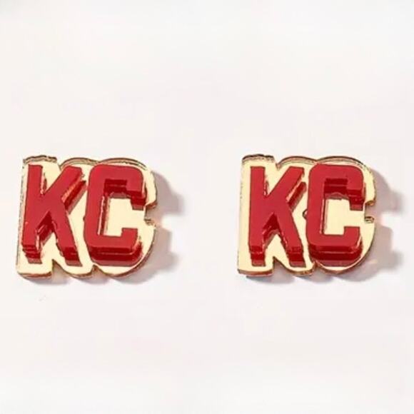 Kansas City Chiefs ‘KC’ Earrings Studs NWT - Picture 1 of 5